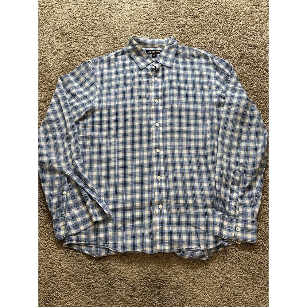 Men's Michael Kors Long Sleeve Button‎ Up Plaid Shirt - Medium